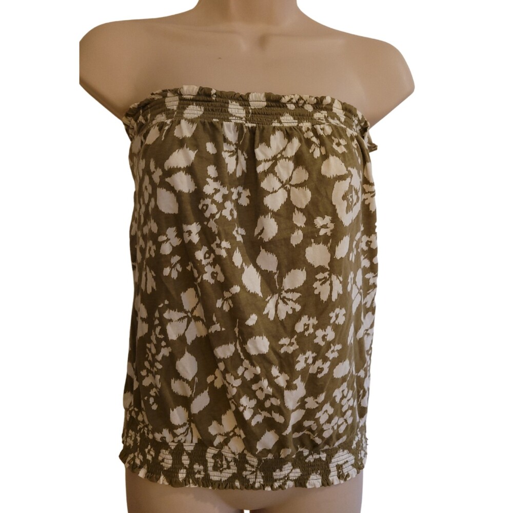 Old Navy Green/White Floral Sleeveless/Tube Top 100% Cotton Size Small